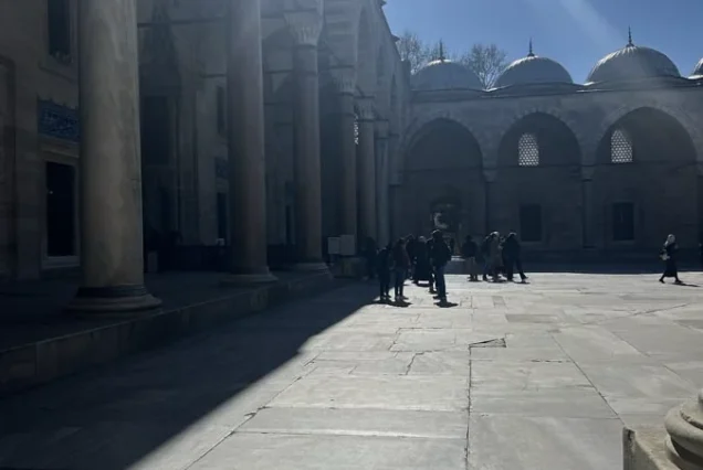 Suleymaniye Mosque courtyard columns and sunlight