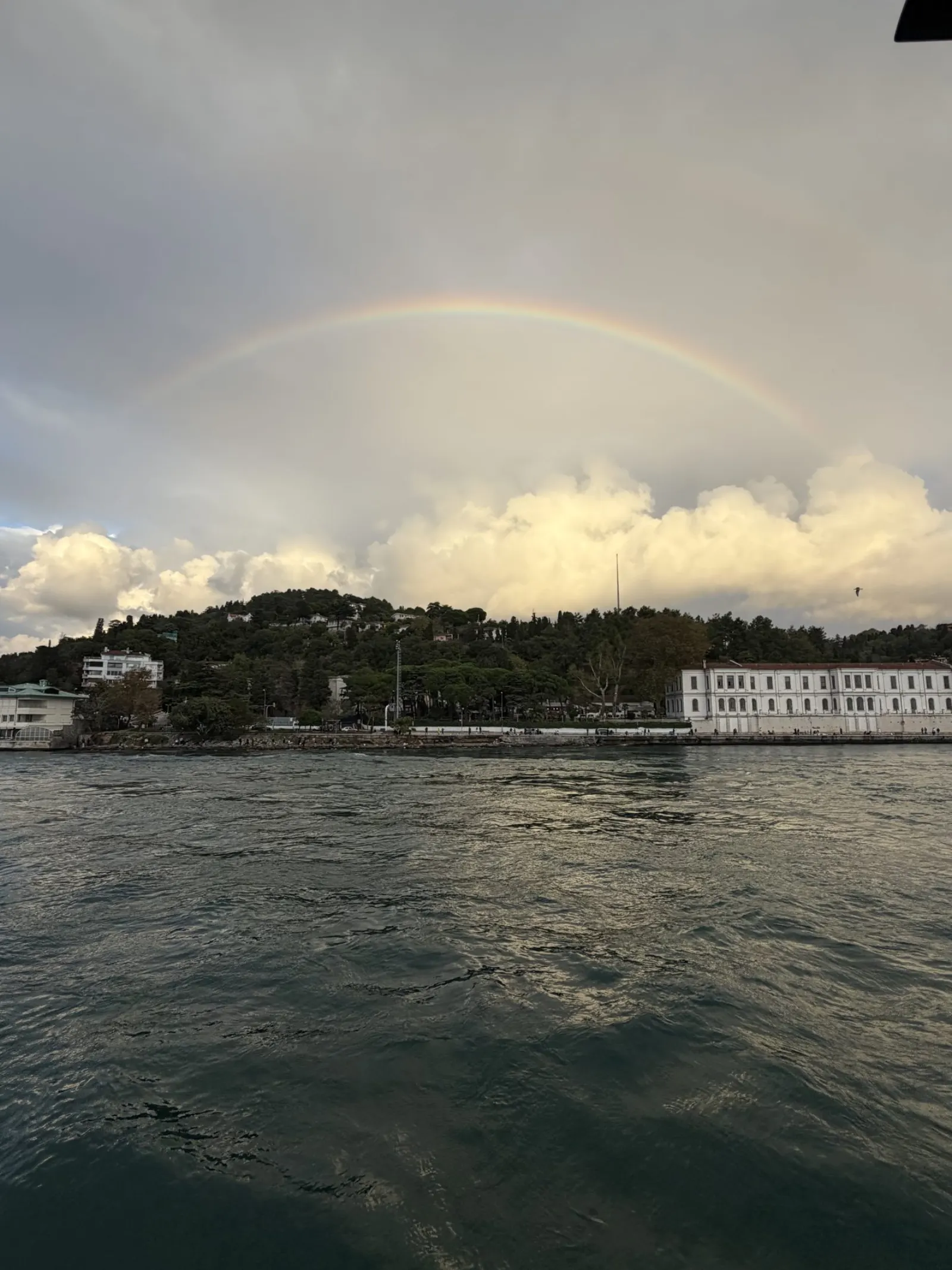 Morning Bosphorus cruise boat departing from Kabataş pier at sunrise