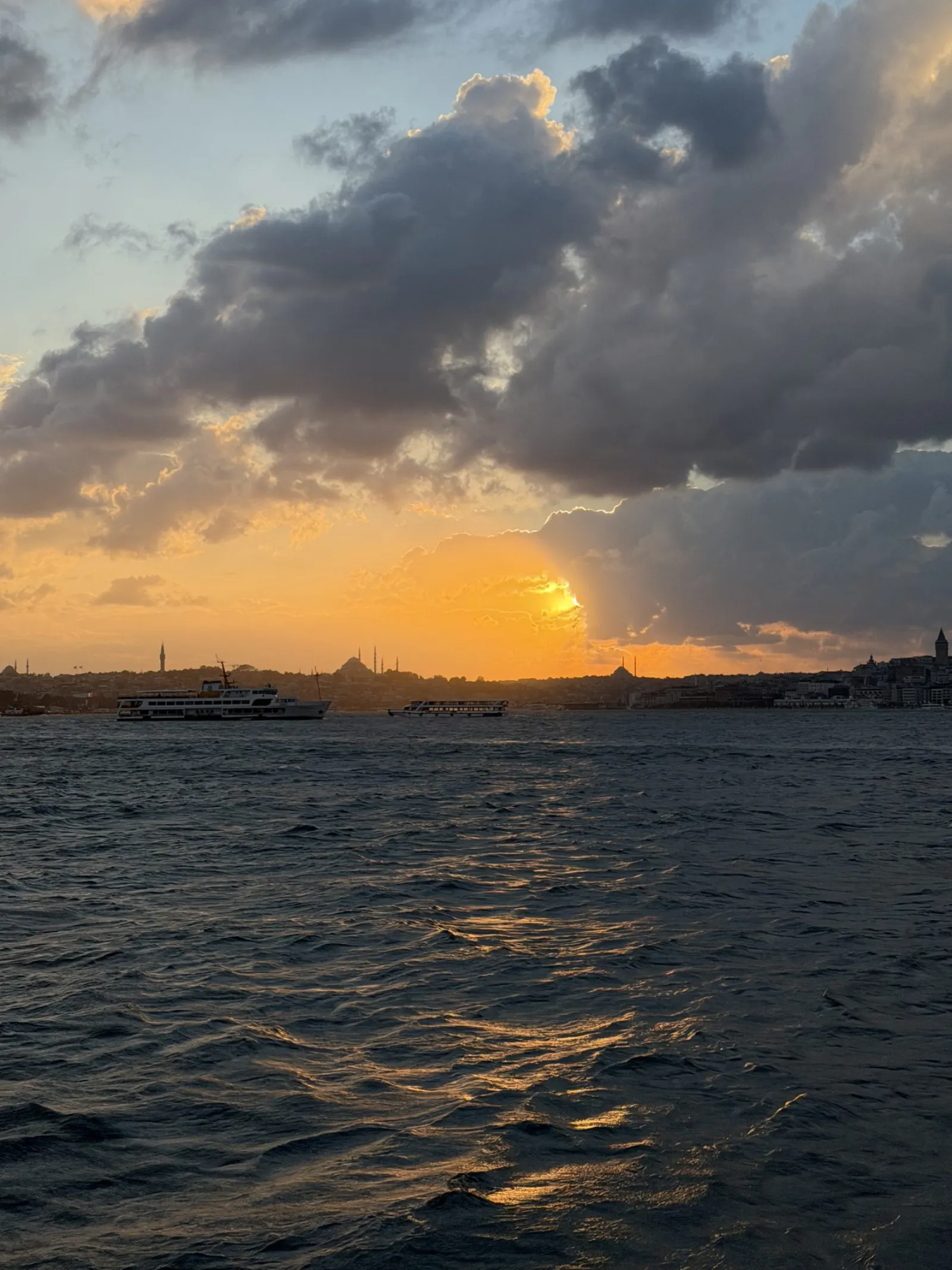 Istanbul skyline from a morning Bosphorus cruise with soft light