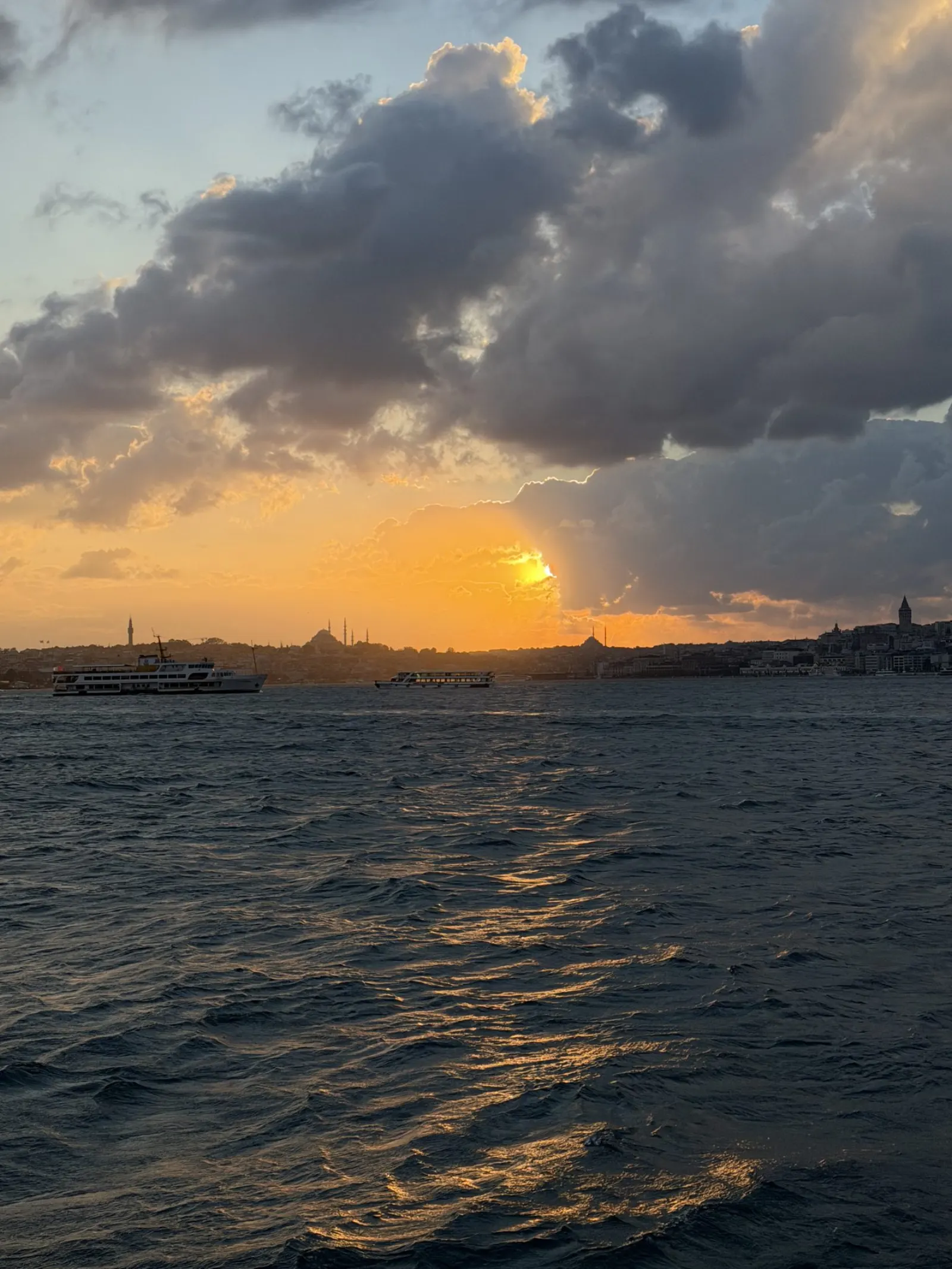 Turkish breakfast served on the deck of a Bosphorus cruise boat